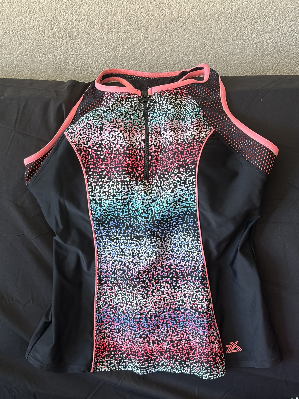 ZeroXposur Women’s High-Neck One-Piece Swimtop in Black with Pink Trim